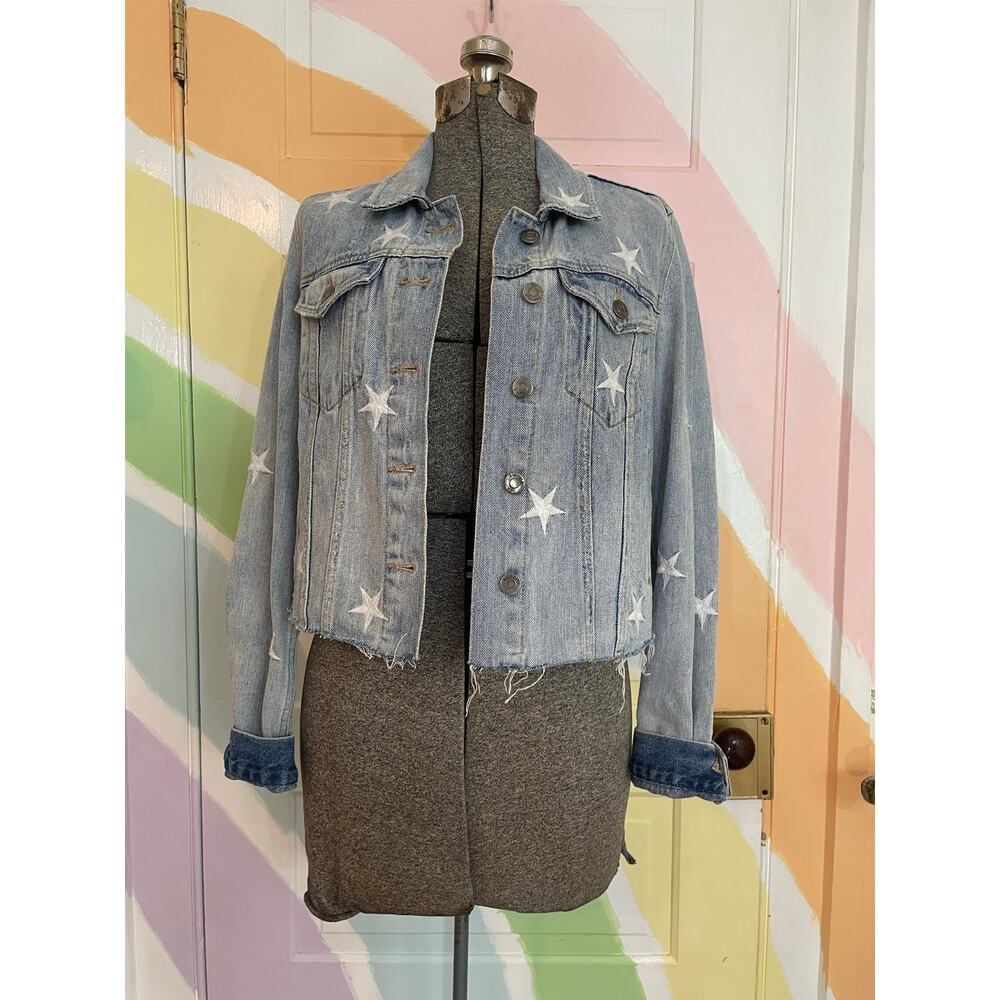 Pistola NWT Star Embroidered Cropped Denim Jacket Light Wash Women’s S